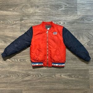 Levi's Boys Size 6-7 Bomber Jacket Varsity Red Blue Puffy Coat Sporty Retro